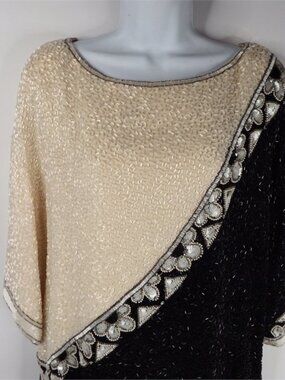 Bob Mackie Vintage Silk Heavy Beaded Colorblock Cocktail Dress Womens Size 16